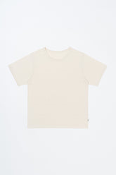 Avauma mom Ciel short sleeve T-shirt in cream color, laid flat on white background.